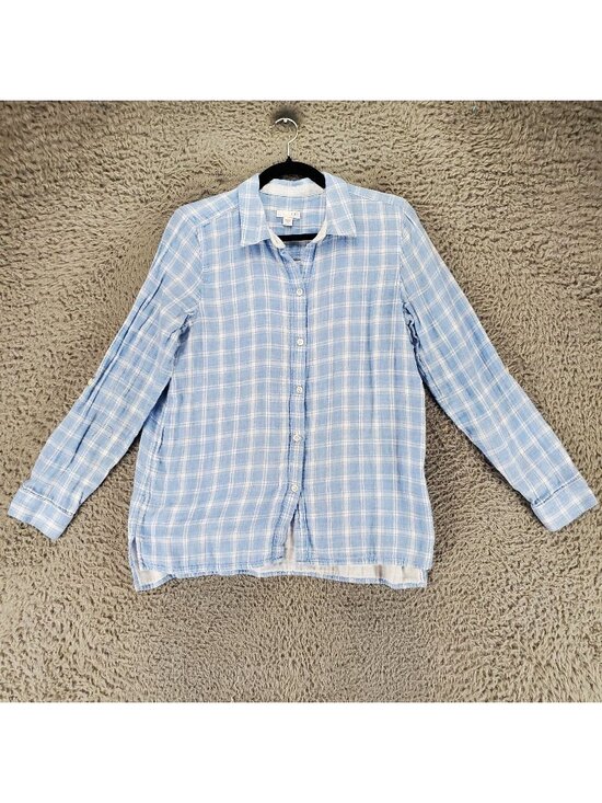 J. Jill Tops - J. Jill Top Womens Small Blue Plaid Cotton Long Sleeve Button Up